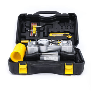 Kit pana auto complet, compresor 2 cilindri, 500W, 12V, debit 60 l/min, furtun 5m, metal, protectie suprasarcina