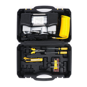 Kit pana auto complet, compresor 2 cilindri, 500W, 12V, debit 60 l/min, furtun 5m, metal, protectie suprasarcina